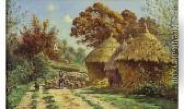 L'arrivee Du Troupeau A Evergnicourt Sur Aisne. Oil Painting - Armand Guery