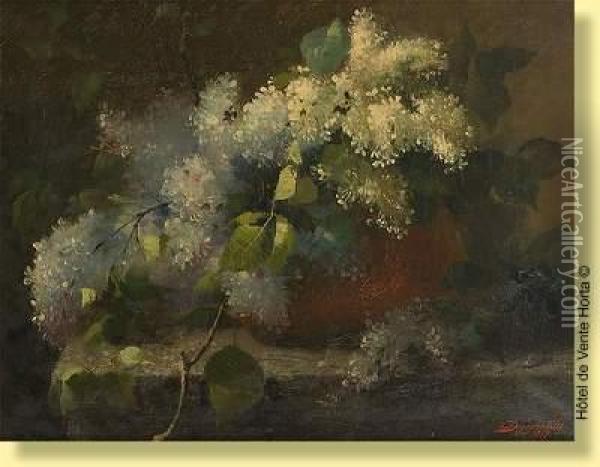 Nature Morte Aux Fleurs Sur Un Entablement Oil Painting - Emile Duyvewaardt