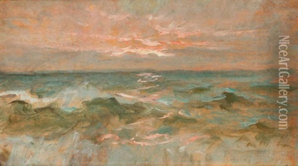 Coucher De Soleil Sur La Mer Et Composition A La Femme (recto-verso) Oil Painting - Felix R. Hidalgo y Padilla