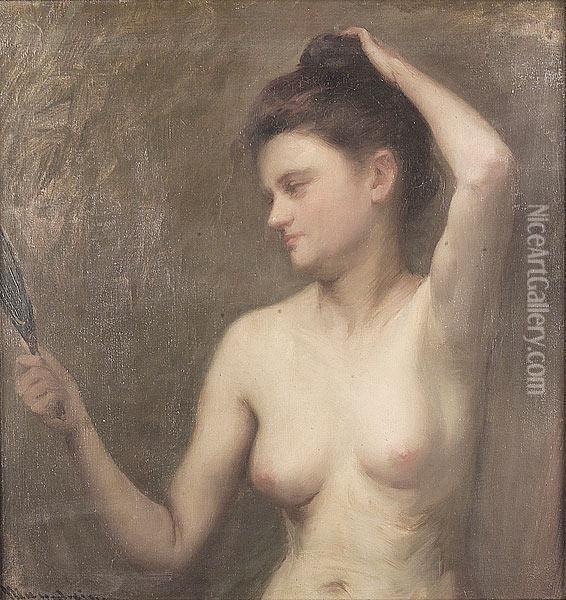 A Nude Combing Her Hair Oil Painting - Jean Mannheim