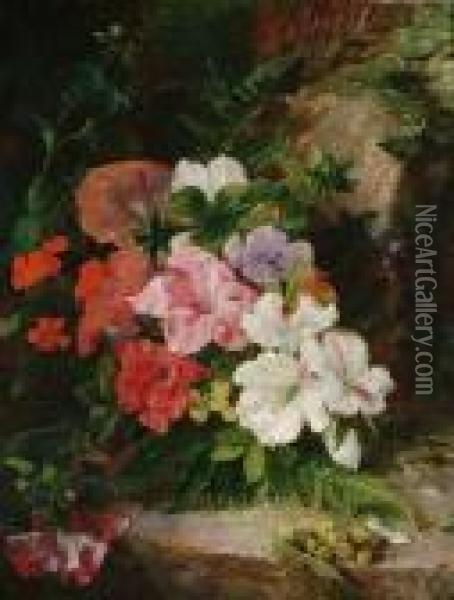 Still Life Of Flowers On A Mossy Bank Oil Painting - Annie Feray Mutrie