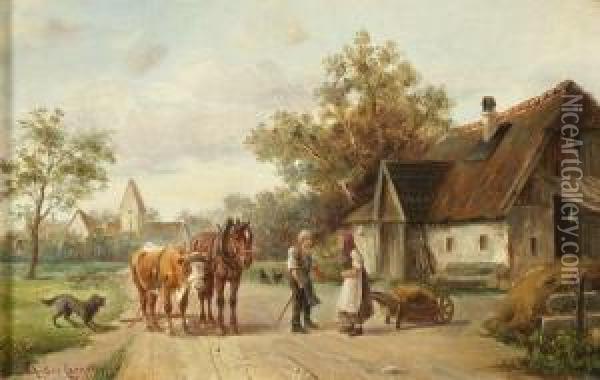 Unterhaltung Auf Der Dorfstrasse Oil Painting - Ludwig Muller-Cornelius