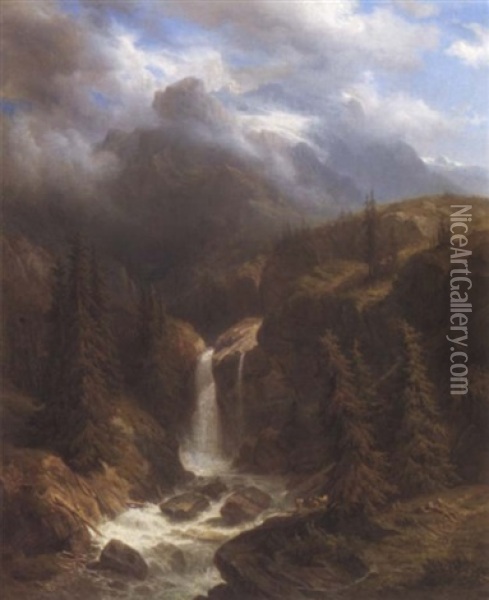 Torrent Dans La Montagne Oil Painting - Francois Diday
