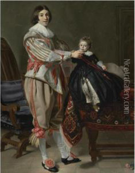 Portrait Of A Gentleman And His Son, Possibly Dirck Van Der Wisseland His Son, Jacob Oil Painting - Thomas De Keyser