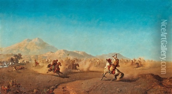 Battle Scene At The Foot Of The Atlas Mountains Oil Painting - Henrik August Ankarcrona