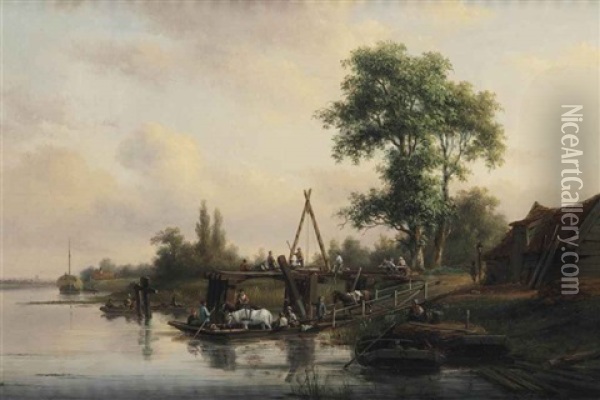 Crossing The River Oil Painting - Dirk Johannes van Vreumingen