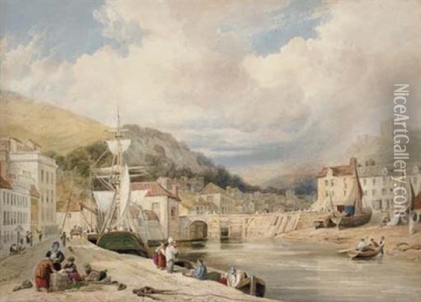 View Of Dover Harbour Looking Towards The Castle Oil Painting - William Henry Stothard Scott
