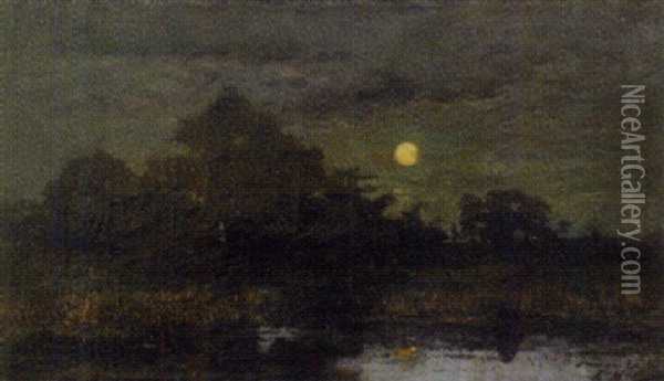 Lever De Lune Sur Un Marais En Sologne Oil Painting - Ernest Victor Hareux