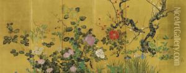 Flowers Of The Four Seasons Oil Painting - Ikeda Sanshin Koson