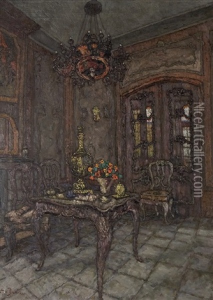 Hofisches Interieur Mit Goldenem Samowar Oil Painting - August Von Brandis