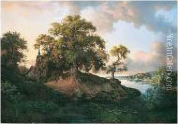 Kapelle Am See (chapel By A Lake) Oil Painting - Ernst Ferdinand Oehme