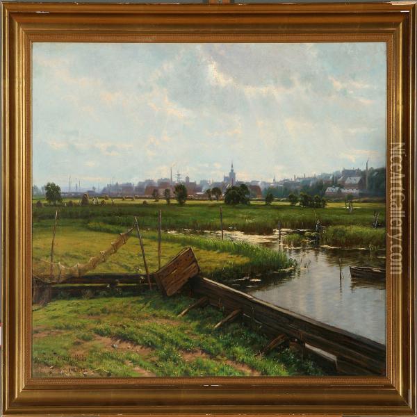Summer Day Near Randers,denmark Oil Painting - Louis Isak Napoleon Jensen