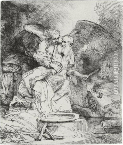 Abraham's Sacrifice (b., Holl. 35; H. 283; Bb. 55-b) Oil Painting - Rembrandt Van Rijn