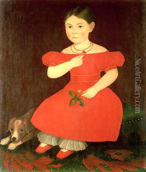 Portrait of a girl in a red dress Oil Painting - Ammi Phillips