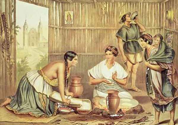 Indians Preparing Tortillas from An Album of the Mexican Republic Oil Painting - Michaud, Julio