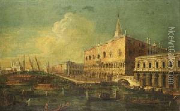 A Regatta On The Bacino Di San Marco The Doge's Palace, Venice Oil Painting - Francesco Tironi
