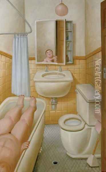 The Bath Oil Painting - Fernando Botero