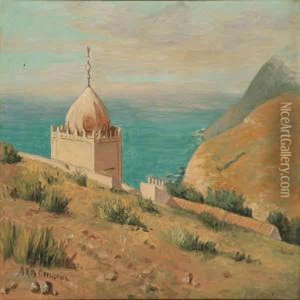 Coastal Scenefrom Southern Europe Oil Painting - Andreas Christian Riis Carstensen