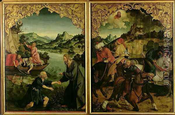 Stories of SS Peter and Paul altarpiece detail showing L to R Vocation of St Peter Conversion of St Paul Oil Painting - Hans von Klumbach