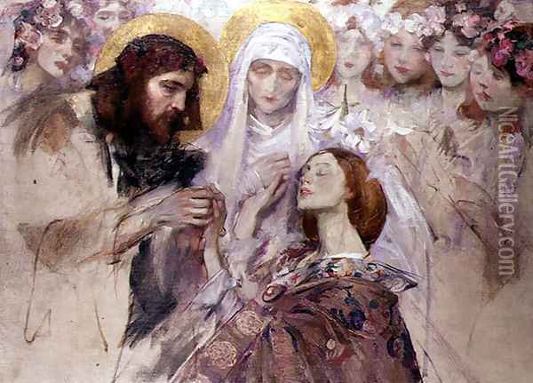 Christ Blessing a Young Woman Oil Painting - James Jebusa Shannon