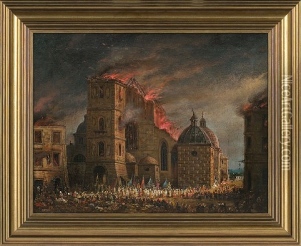 Fire The Dominican Church In Krakow Oil Painting - Teodor Baltazar Stachowicz