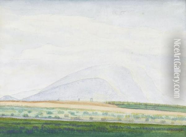 Weite Landschaft Mit Bergkette Oil Painting - Albert Trachsel