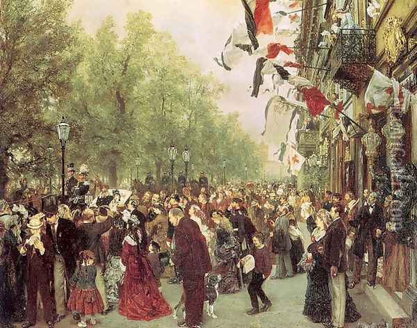 William I Departs for the Front, July 31 1870, 1871 Oil Painting - Adolph von Menzel