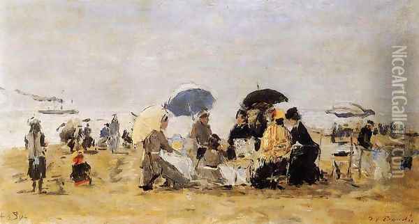 Trouville Beach Scene 1880 Oil Painting - Eugene Boudin