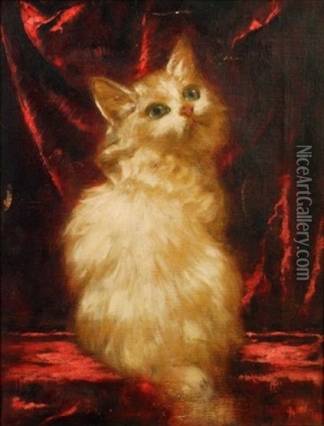 White Kitten Oil Painting - Carl Kahler