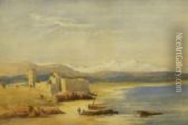 Mountainous Coastal Scene With Figures And Fort Oil Painting - William Leighton Leitch