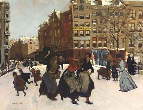Brug bij de Paleisstraat winter in Amsterdam Oil Painting - George Hendrik Breitner