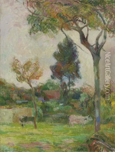 Deux Vaches Au Pre Oil Painting - Paul Gauguin