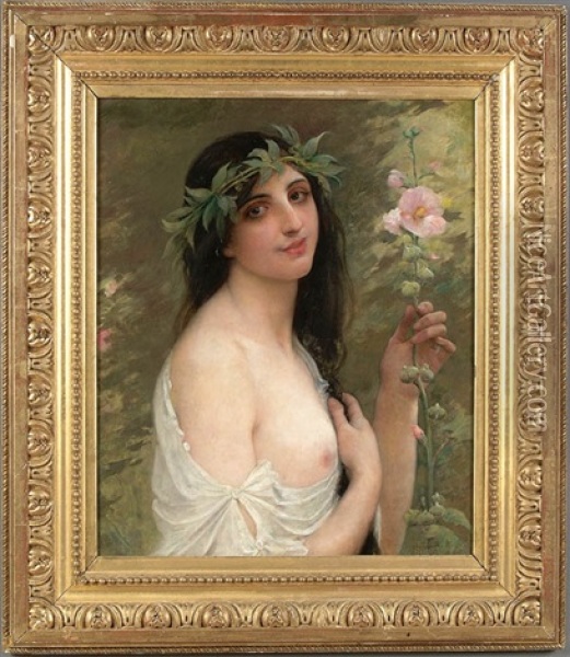 Hollyhocks Maiden Oil Painting - William-Adolphe Bouguereau