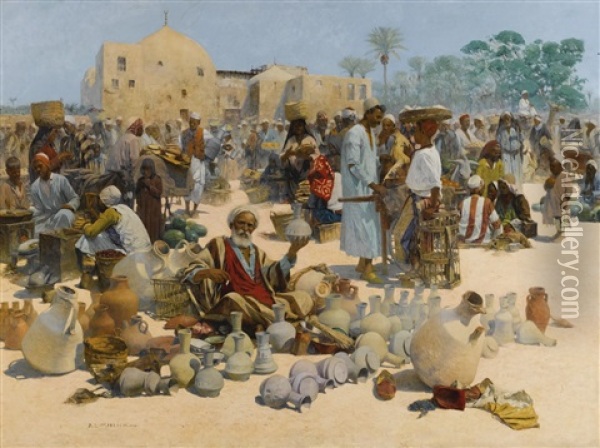 The Pottery Seller Oil Painting - Leopold Alphons Mielich