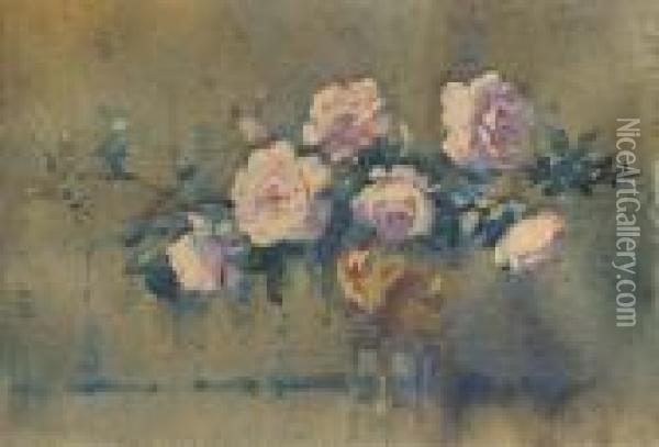 Roses In A Bronze Pot Oil Painting - James Gray