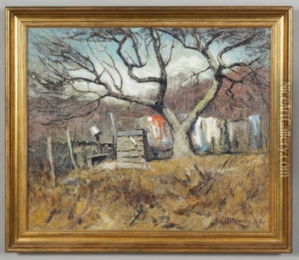 Untitled (clothesline Under A Tree) Oil Painting - Franklin DeHaven