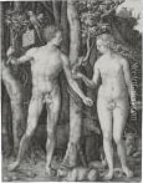 Adam And Eve (b. 1; M., Holl. 1) Oil Painting - Albrecht Durer