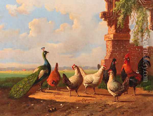 Poultry by ruined walls Oil Painting - Albertus Verhoesen