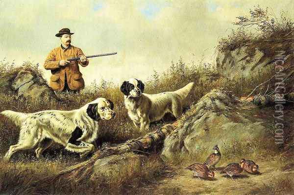 Amos F. Adams Shooting Over Gus Bondher and Son, Count Bondher Oil Painting - Arthur Fitzwilliam Tait