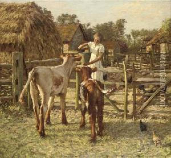 A Sussex Farm Oil Painting - Henry Herbert La Thangue