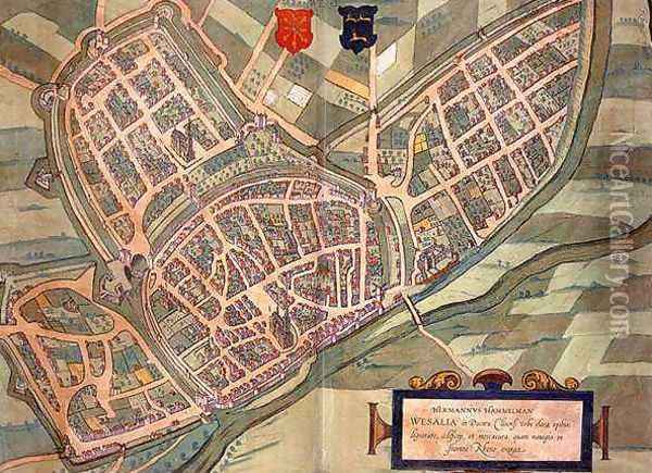 Map of Wesel from Civitates Orbis Terrarum Oil Painting - Joris Hoefnagel
