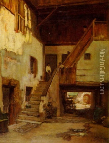 Woman On The Stairwell Oil Painting - Frederick Arthur Bridgman