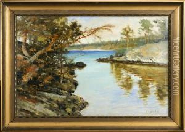 Kustlandskap, Signerad Hagborg Oil Painting - August Wilhelm Nikolaus Hagborg