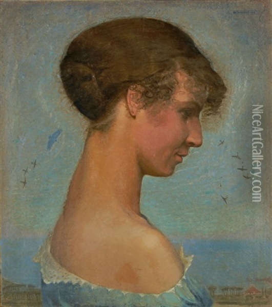 Portrait Einer Jungen Frau Oil Painting - Jean Philippe Edouard Robert