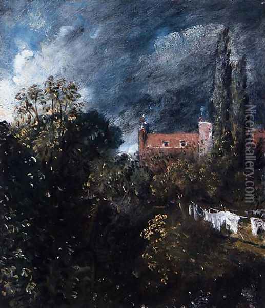 View in a garden with a red house beyond Oil Painting - John Constable
