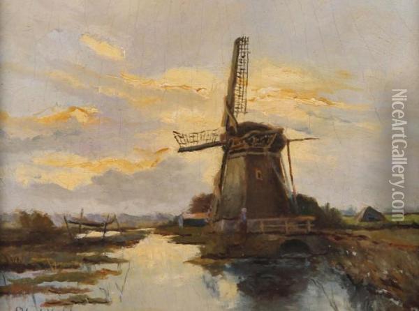 Windmill In A Landscape, Holland Oil Painting - Petrus van der Velden