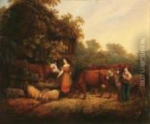 Surrey Stable Yard Oil Painting - William Joseph Shayer