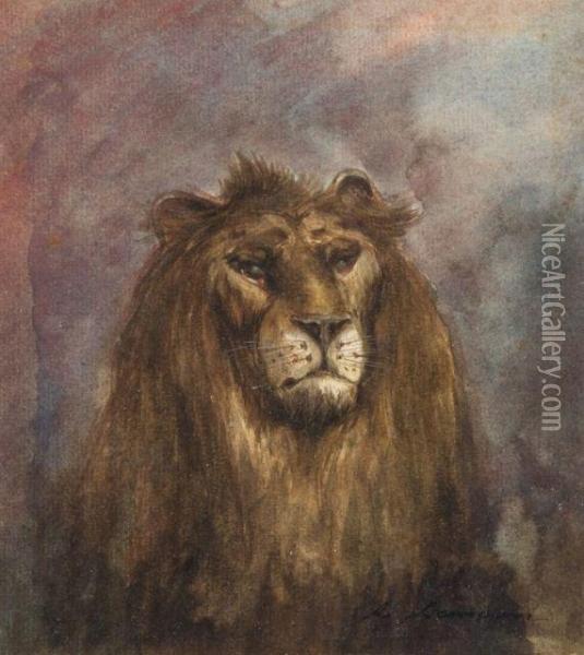 Tete De Lion Oil Painting - Auguste Lancon