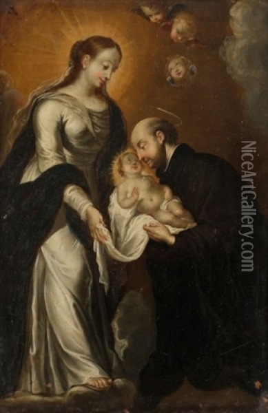 Saint Ignace De Loyola, L'enfant Jesus Et La Vierge Oil Painting - Gerard Seghers