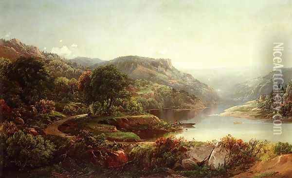 Boating on a Mountain River Oil Painting - William Louis Sonntag